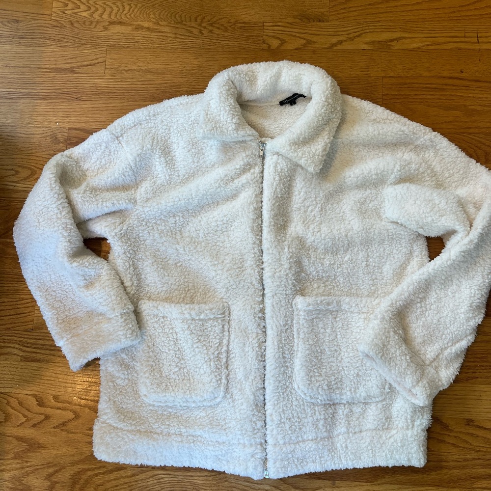 Oversized fluffy white shacket/teddy jacket, size large